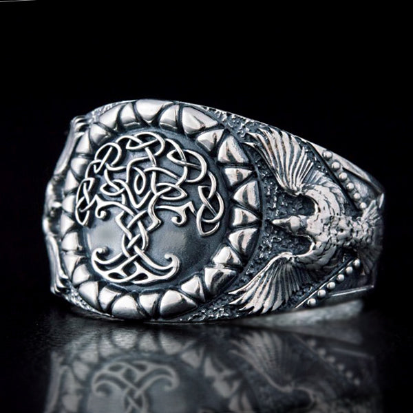 Yggdrasil and Ravens Ring - Sterling Silver or Gold